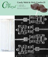 Cybrtrayd 45St25-K040 Robot Lolly Chocolate Candy Mold with 25 Cybrtrayd 4.5&quot; Lollipop Sticks