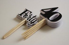 All About Details Black Forty Cupcake Toppers, Set of 12 N3