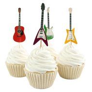 Betop House Set of 24 Pieces Guitar Themed Decorative Cupcake Topper for Music Party N3