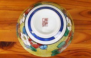 Kutani Pottery Rice Bowl Yoshidaya Colorful Flowers BI-10 From Japan N2