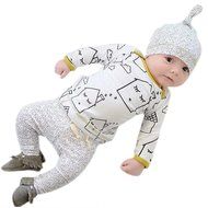 Clothes Set ,BeautyVan Cute Newborn Baby Kids Cartoon House T-Shirt Top +Pants Hat Outfit Clothes Set (24M, White) N2