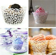 120PCS Classical Lace Cupcake Wrappers Laser Cut Wedding Decorations Wraps(Blue) N13