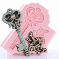 Romantic Skeleton Key Silicone Mold, Food Safe Wedding Cake Decorating with Fondant, Chocolate, Candy, Craft Mold... N3