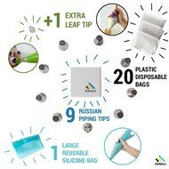 Ternola - RUSSIAN PIPING TIPS + E-GUIDE - Set of 31PCS for Cakes/Cupcakes Flower Decoration (9 Nozzles +1 Leaf... N4