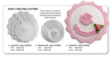 JEM Set of 2 SMALL DISC DOILY FRILL CUTTER Plauque Icing Sugarcraft Cake Decor