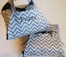 Casserole Tote in Gray Mini-Chevron 8x8 - Can be Personalized, ZigZag Stripe, Made in America N4