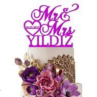 Sugar Yeti Made In USA Personalized Wedding Cake Topper Mr Heart Mrs With Date #32 Gold Mirror N10