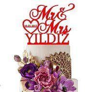 Sugar Yeti Made In USA Personalized Wedding Cake Topper Mr Heart Mrs With Date #32 Gold Mirror N11