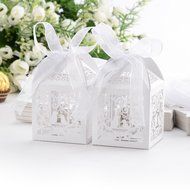 TOOGOO(R)50x Dragees Box Candy Heart White Bird Cage for Wedding Baptism N3