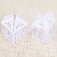 TOOGOO(R)50x Dragees Box Candy Heart White Bird Cage for Wedding Baptism N5