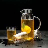 Artcome 1.8 Liter Hand Made Glass Pitcher Iced Tea Pitcher with Stainless Steel Strainer Lid N6