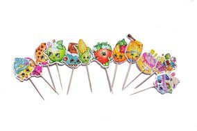 Kate &amp; Jake Set of 24 Shopkins inspired Cupcake Toppers food picks double sided N5
