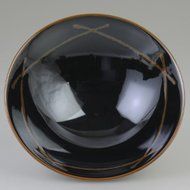 New Hakusan pottery black bowl with brown lines from Japan E-4 N2