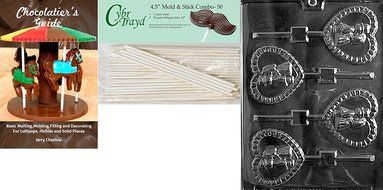 Cybrtrayd 45St25-W049 Bride and Groom Heart Pop Wedding Chocolate Candy Mold with 25-Pack 4.5-Inch Lollipop Sticks N5