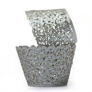Sorive &reg; Pack of 100ps Grey Filigree Little Vine Lace Laser Cut Cupcake Wrapper Liner Baking Cup Muffin Case Trays...
