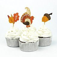 72pcs Thanksgiving Day Party Supplies Cartoon Turkey Cupcake Toppers Pick Party Decorations N3