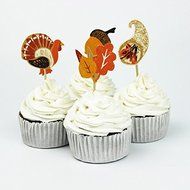 72pcs Thanksgiving Day Party Supplies Cartoon Turkey Cupcake Toppers Pick Party Decorations N4