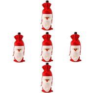 D-Foxes 10PC Santa Claus Christmas Drawstring Red Wine Bottle Cover Bags Dinner Party Table Decor Xmas Gift N10