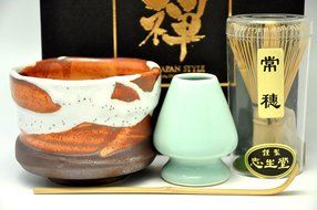 Japanese Mino Yaki ware Matcha Bowl And Tea Ceremony Set Green Tea 11 / 11 / 8cm (4.3 / 4.3 / 3.1inch)[7369]