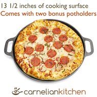 Cast Iron Pizza Pan, 14 inch, with 2 potholders