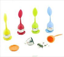 Smartkitch Silicone Tea Infuser - Set of 5 Silicone Handle Stainless Steel Strainer Drip Tray Included Blue Red...