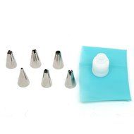 8-Piece Cake Decorating Tools Set Includes 6 Size Nozzles Tips 1 Reusable Silicone Icing Piping Bag 1 Coupling... N2