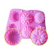 Joyi 4 Cavity Flower Silicone Cake Bread Baking Mold Cake Pan Muffin Cup Chocolate Candy Maker Mold,Ice Cube Tray N2
