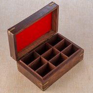Rusticity Wood Tea Bag / Spice Storage Box with Lid and 9 pockets | Handmade | (9x6 in) N9