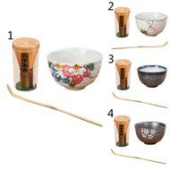 Tea Ceremony Matcha Bowl Green Tea Powder Ceramic Teaware Accessory 4 Patterns - Cherry Blossoms, 11.3x4.8x6.9cm N5