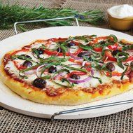 BakeitFun Premium Pizza Baking Set | 13" Ceramic Baking Stone with Chrome Plated Rack and Mezzaluna | Makes a... N7