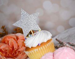 DOOXOO Silver Glitter Stars Cake Topper - Twinkle Twinkle Little Star, Birthday, Baby Shower, Wedding Cake Decoration... N3