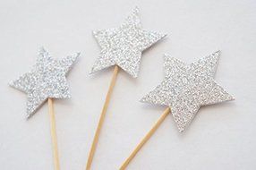 DOOXOO Silver Glitter Stars Cake Topper - Twinkle Twinkle Little Star, Birthday, Baby Shower, Wedding Cake Decoration... N4