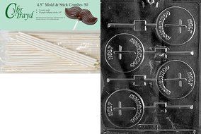 Cybrtrayd 45St50-R026 Holy Communion Lolly Religion Chocolate Candy Mold with 50 Cybrtrayd 4.5-Inch Lollipop Sticks