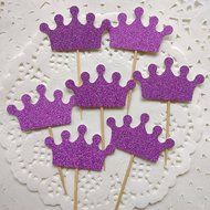 DOOXOO Purple Crown cupcake toppers set of 24 - Prince baby shower - Princess baby shower N2