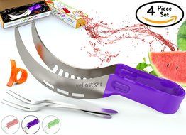 WATERMELON SLICER CORER CUTTER TONGS and SERVER SET With SS304 Serving Fork &amp; Orange Peeler, Kitchen-Grade 304... N8