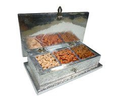 Silver Meenakari work 9X5 inch Dry fruit Box, Dry Fruit box, Dry fruit boxes, Wooden dry Fruit box, meenakari... N4
