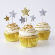 Gold and Silver Glitter Stars Party Picks Cupcake Kit N2