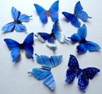 BLUE Small Assorted Set of 12 Edible Wafer Paper Butterflies &copy; 1.75" Butterfly Cake and Cupcake Toppers, Decorations N2