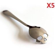 EVERMARKET(TM) Silver Dieter Skull Shape Tea or Coffee Sugar Spoon - 5 Packs N4