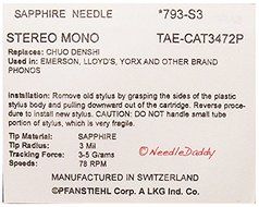 78 rpm needle for PFANSTIEHL P-188D P-190 LEETAC NOSTALGIA 793-S3 N3