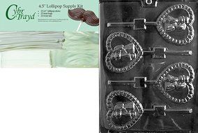 Cybrtrayd 45St25-W049 Bride and Groom Heart Pop Wedding Chocolate Candy Mold with 25-Pack 4.5-Inch Lollipop Sticks N6
