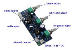 Qianson DC 12V-24V Low-pass Filter NE5532 Subwoofer 2.1 Channel Pre-Amplifier Preamp Board N3