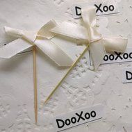 DOOXOO 2 inch Ivory Satin Bow Cupcake Toppers or Finger food picks - Weddings &amp; Birthday Party ( Set of 24 ) N4