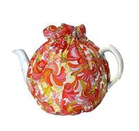 Teapot Cozy, tea warmer with Yellow birds and Orange, Red paisley on white for a 5-8 cup teapot #316 N3