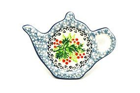 Polish Pottery Tea Bag Holder - Holly Berry