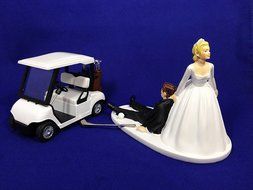 Bride and Groom Golf Wedding Cake Topper - Funny Golf Wedding Cake Topper - Golf Loving Groom Being Dragged By... N4
