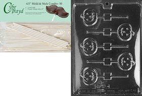 Cybrtrayd 45St50-H046 Pumpkin Lolly Halloween Chocolate Candy Mold with 50 4.5-Inch Lollipop Sticks
