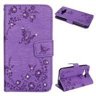 Galaxy Core Prime Wallet Case,PHEZEN Serect Garden Butterfly Flower Inlaid Shiny Glitter Diamond Pu Leather Flip... N44