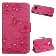 Galaxy Core Prime Wallet Case,PHEZEN Serect Garden Butterfly Flower Inlaid Shiny Glitter Diamond Pu Leather Flip... N52