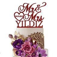 Sugar Yeti Made In USA Personalized Wedding Cake Topper Mr Heart Mrs With Date #32 Gold Mirror N12